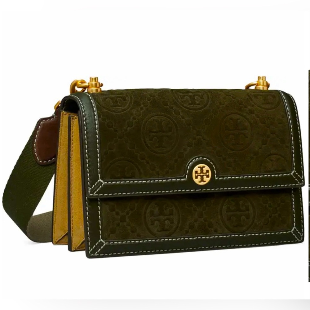 TORY BURCH T Monogram Embossed Suede Small Shoulder Bag NWOT